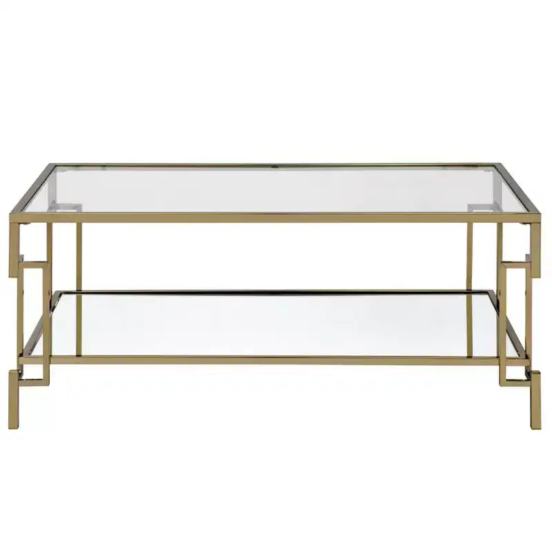 Set di tavolini (caffè + laterale + consolle) a 3 pezzi in vetro e acciaio color oro champagne – Adatto a 1 ambiente