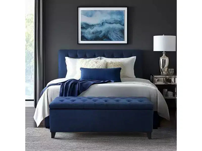 Panca contenitore trapuntata sabbia/blu/grigio, seduta singola