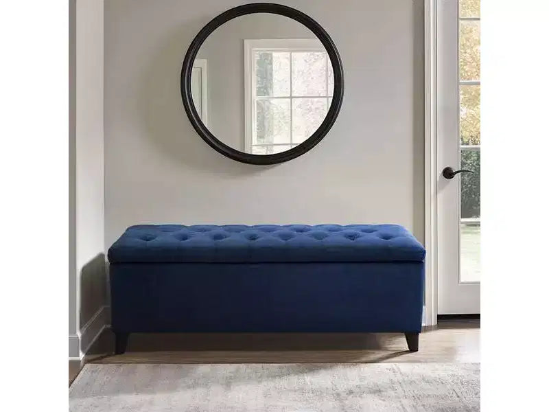 Panca contenitore trapuntata sabbia/blu/grigio, seduta singola