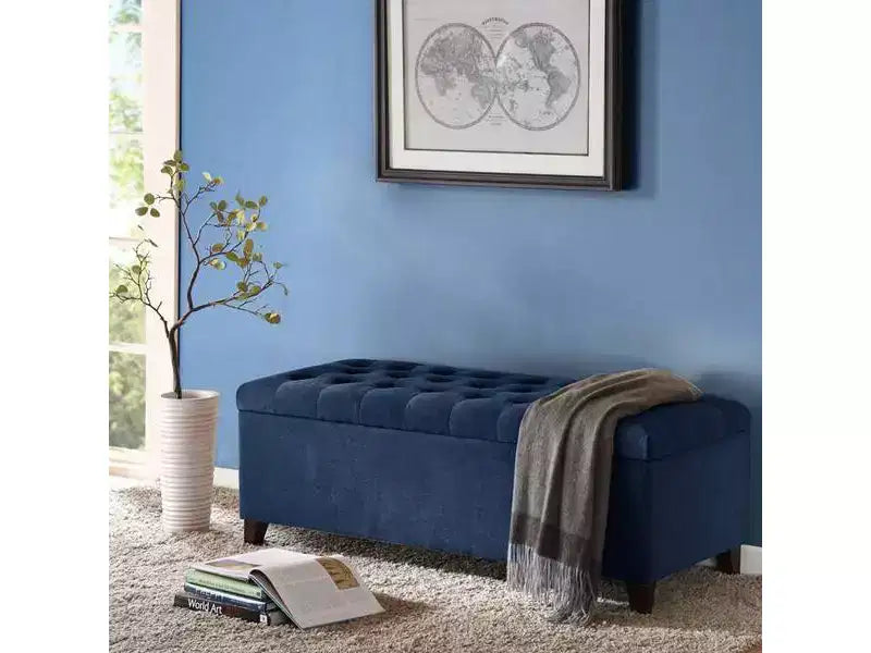 Panca contenitore trapuntata sabbia/blu/grigio, seduta singola