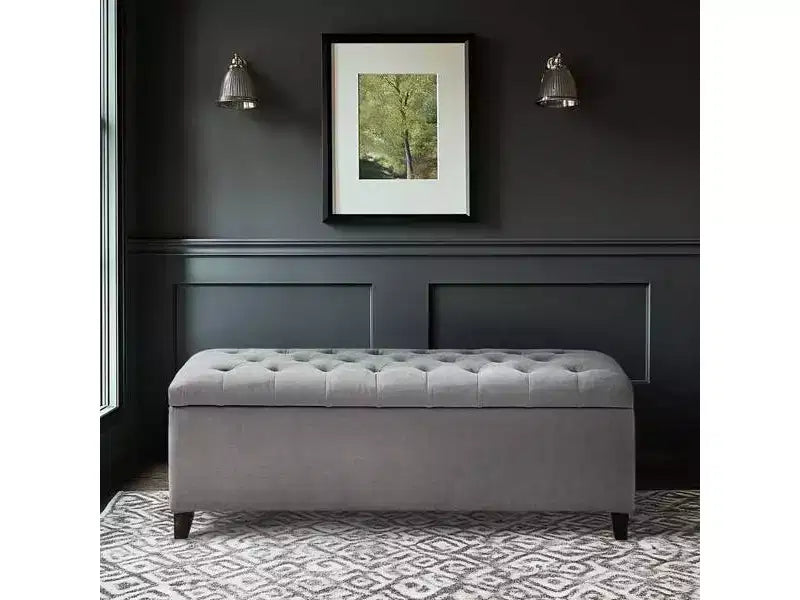 Panca contenitore trapuntata sabbia/blu/grigio, seduta singola