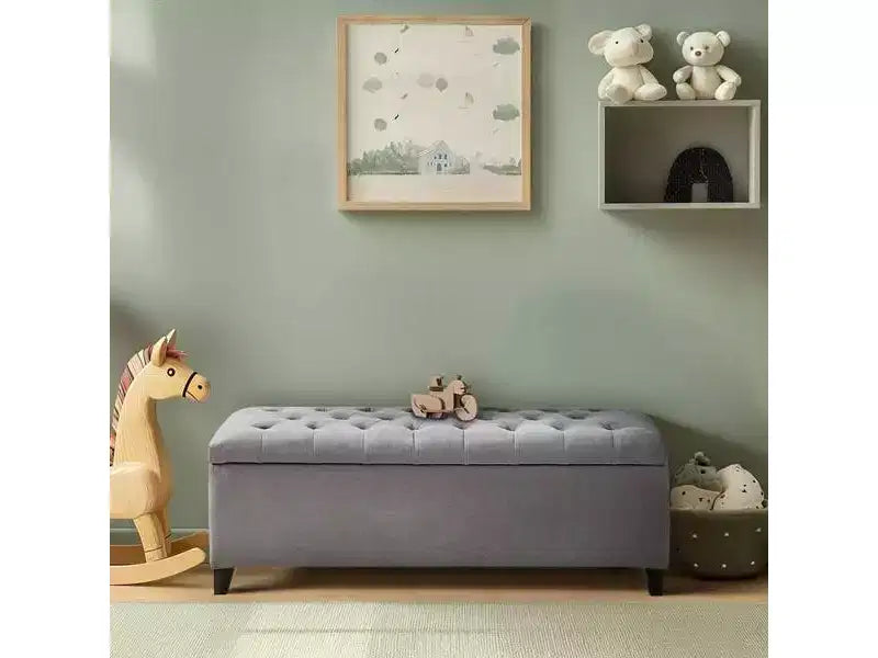 Panca contenitore trapuntata sabbia/blu/grigio, seduta singola