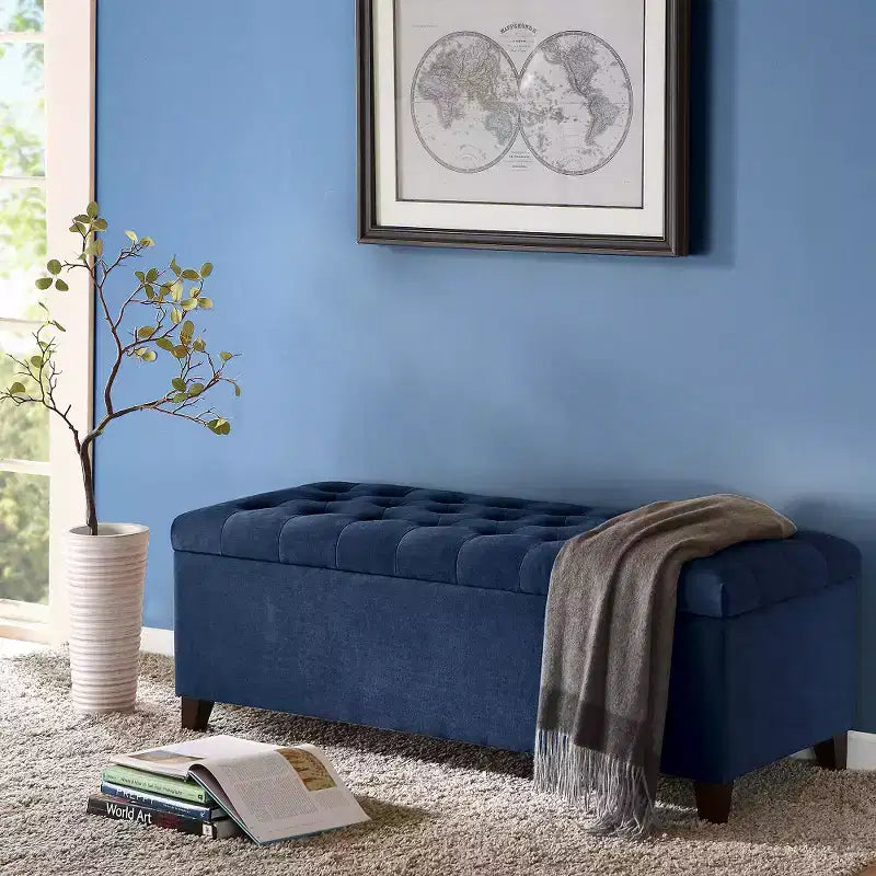 Panca contenitore trapuntata sabbia/blu/grigio, seduta singola
