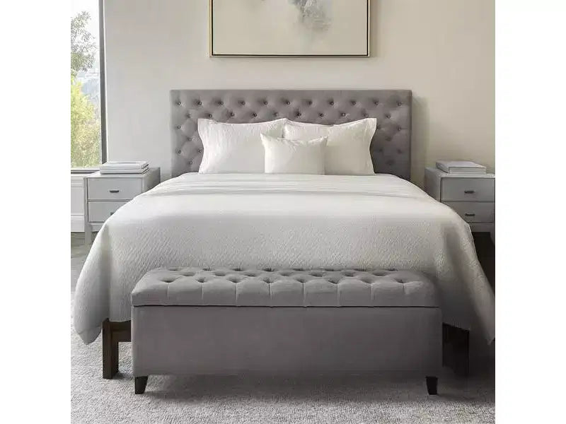 Panca contenitore trapuntata sabbia/blu/grigio, seduta singola