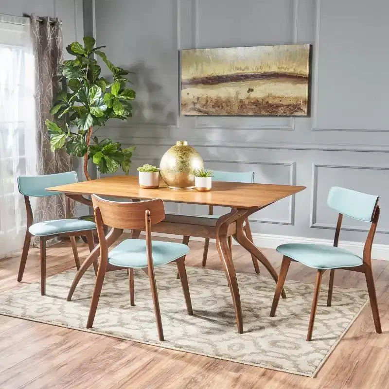 Beige / Grigio / Menta | Sala da pranzo Mid-Century | 4 posti | 5 pezzi