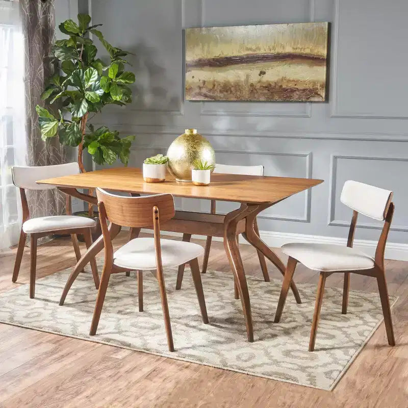 Beige / Grigio / Menta | Sala da pranzo Mid-Century | 4 posti | 5 pezzi
