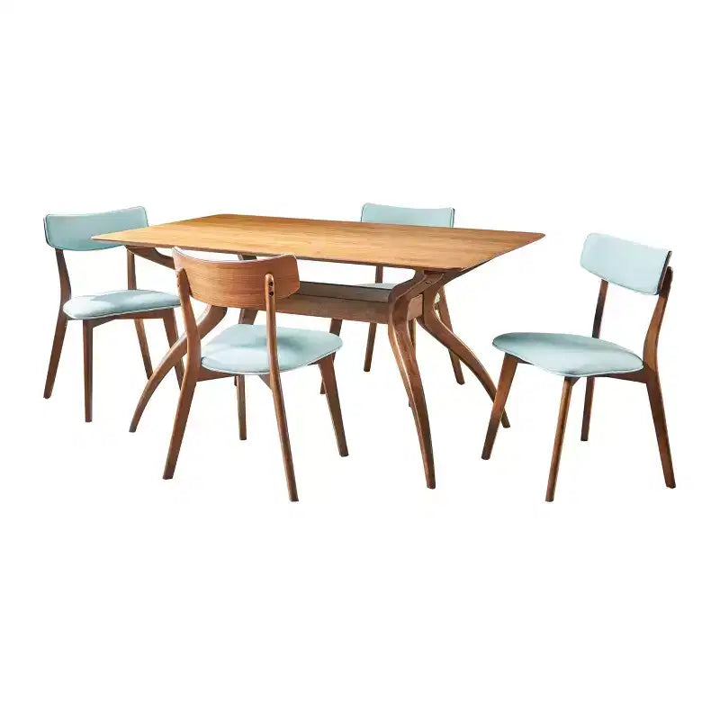Beige / Grigio / Menta | Sala da pranzo Mid-Century | 4 posti | 5 pezzi