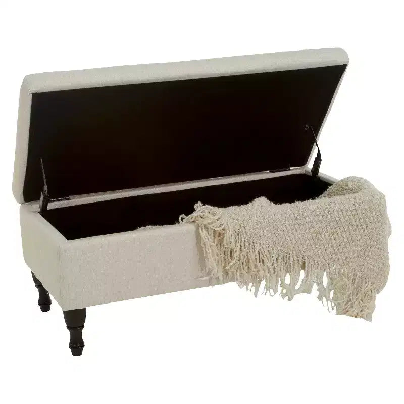 Pouf contenitore in tessuto trapuntato grigio con gambe in legno, 1 posto