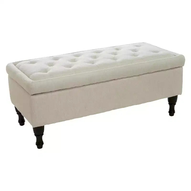 Pouf contenitore in tessuto trapuntato grigio con gambe in legno, 1 posto
