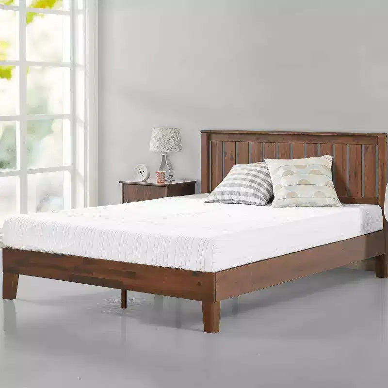 Letto a piattaforma in legno naturale color espresso con testiera – King, 2 persone