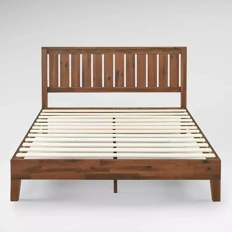 Letto a piattaforma in legno naturale color espresso con testiera – King, 2 persone