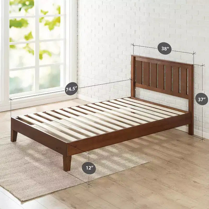 Letto a piattaforma in legno naturale color espresso con testiera – King, 2 persone