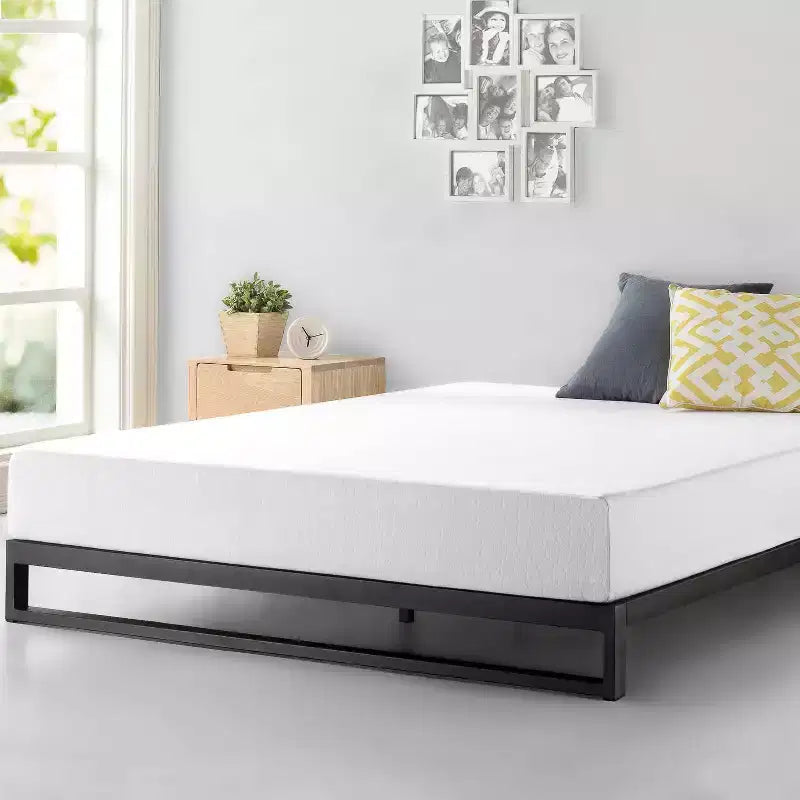 Telaio letto a piattaforma in metallo nero, queen size, senza testiera, per 1-2 persone