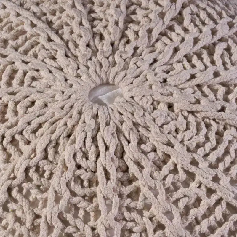 Pouf rotondo in cotone lavorato a maglia, naturale, monoposto