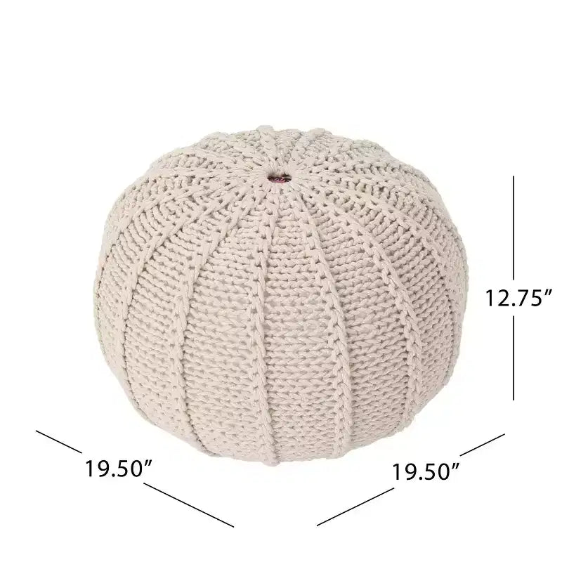 Pouf rotondo in cotone lavorato a maglia, naturale, monoposto