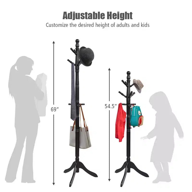 Appendiabiti autoportante nero/grigio/noce con 9 ganci, altezza regolabile, per bambini e adulti
