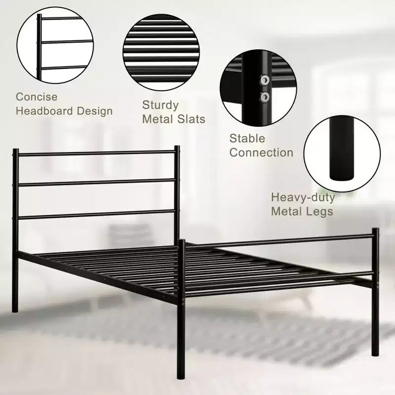 Struttura Letto Singolo in Metallo Nero a Piattaforma con Testiera