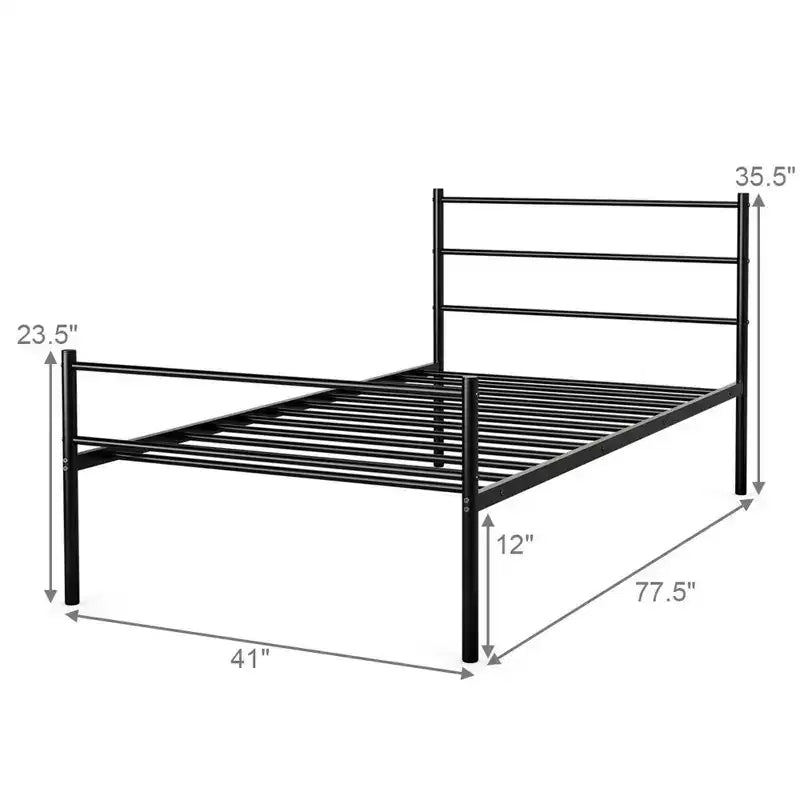 Struttura Letto Singolo in Metallo Nero a Piattaforma con Testiera