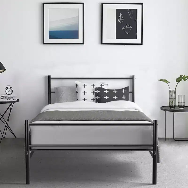 Struttura Letto Singolo in Metallo Nero a Piattaforma con Testiera