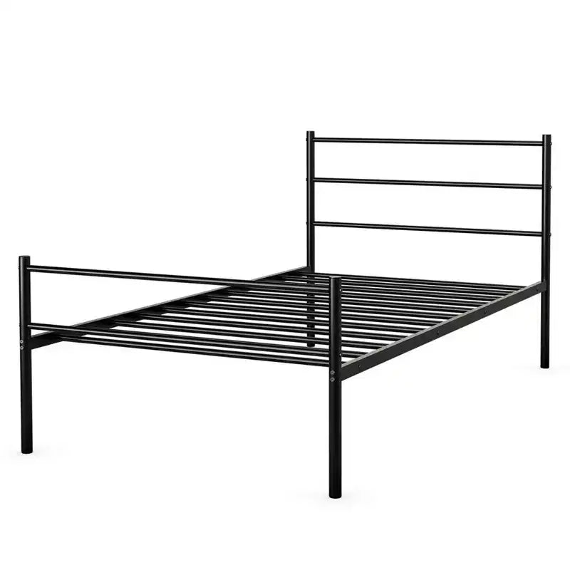 Struttura Letto Singolo in Metallo Nero a Piattaforma con Testiera