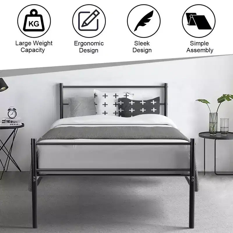 Struttura Letto Singolo in Metallo Nero a Piattaforma con Testiera