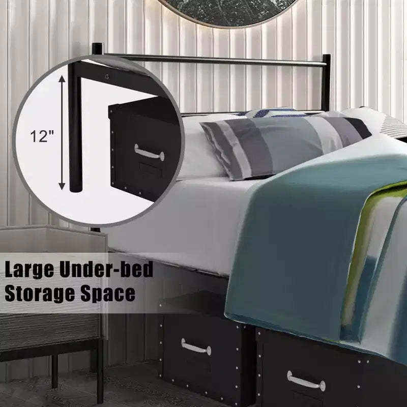 Struttura Letto Singolo in Metallo Nero a Piattaforma con Testiera