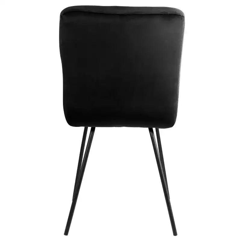 Sedie accentate trapuntate in velluto nero con gambe in metallo, set da 2