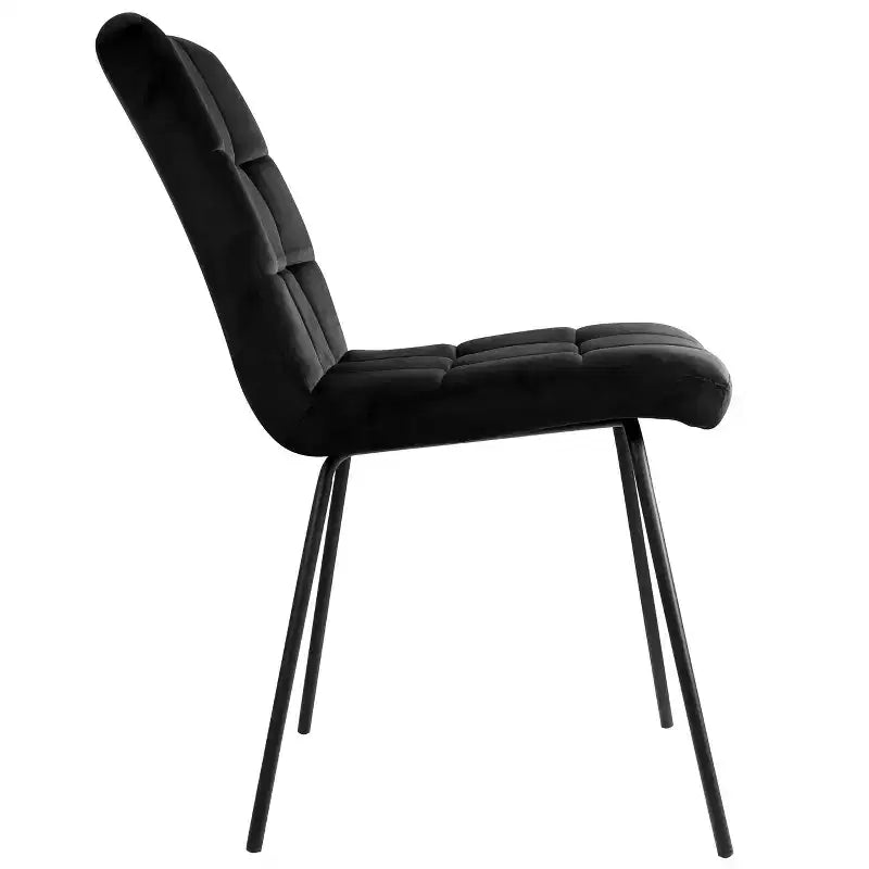 Sedie accentate trapuntate in velluto nero con gambe in metallo, set da 2