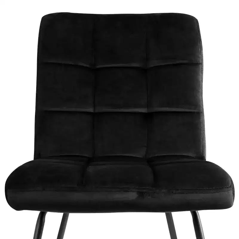 Sedie accentate trapuntate in velluto nero con gambe in metallo, set da 2