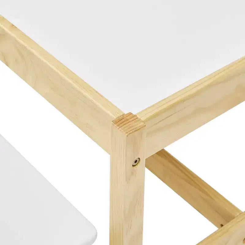 Set Tavolo e Panca Attività per Bambini in Legno Naturale, Piano Bianco, 3 Pezzi, 4 Posti