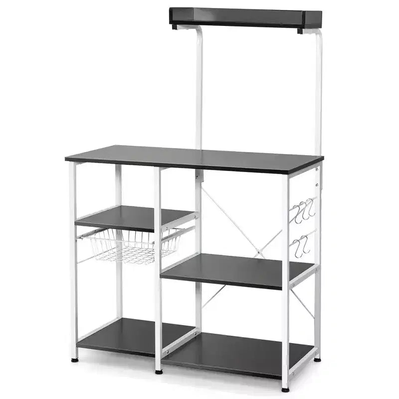 Marrone Scuro / Marrone Chiaro Scaffale da Panettiere a 4 Ripiani con Cesto e Ganci, per 1