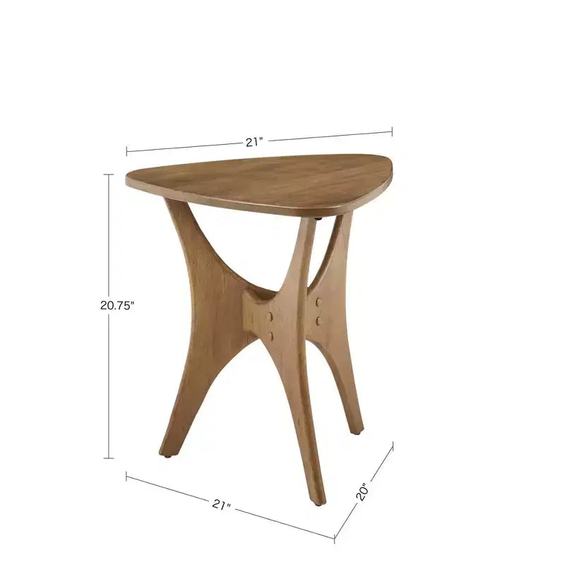 Tavolino laterale triangolare in legno marrone chiaro/noce pecan, per 1 persona