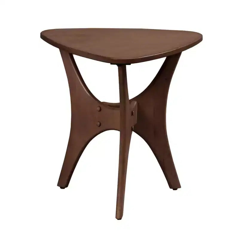 Tavolino laterale triangolare in legno marrone chiaro/noce pecan, per 1 persona