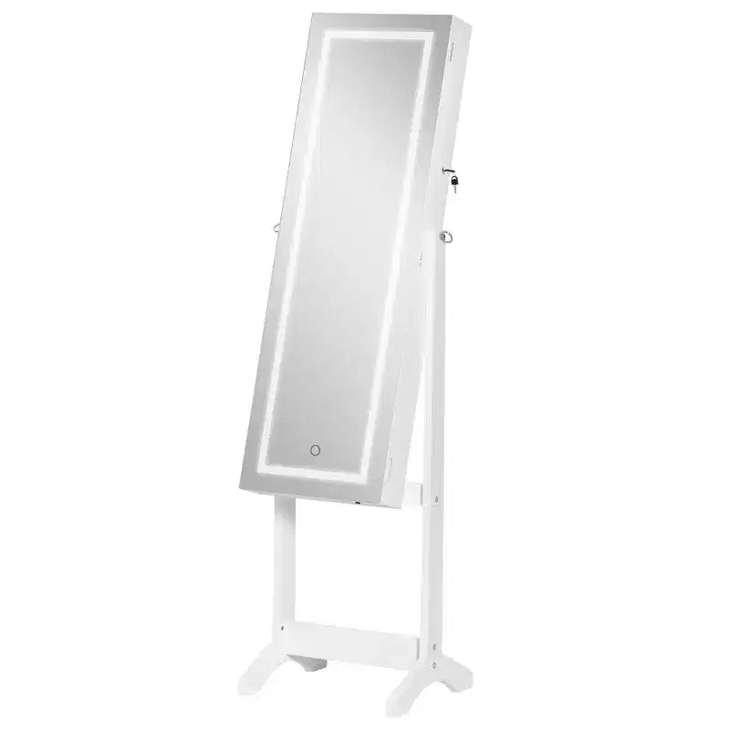 Armadietto portagioie grigio/bianco da terra con luce a LED, specchio a figura intera con serratura, utente singolo