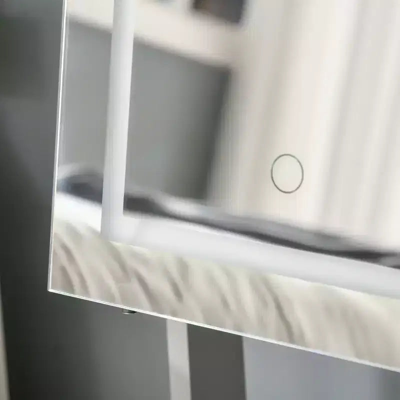 Armadietto portagioie grigio/bianco da terra con luce a LED, specchio a figura intera con serratura, utente singolo