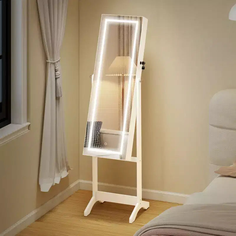 Armadietto portagioie grigio/bianco da terra con luce a LED, specchio a figura intera con serratura, utente singolo