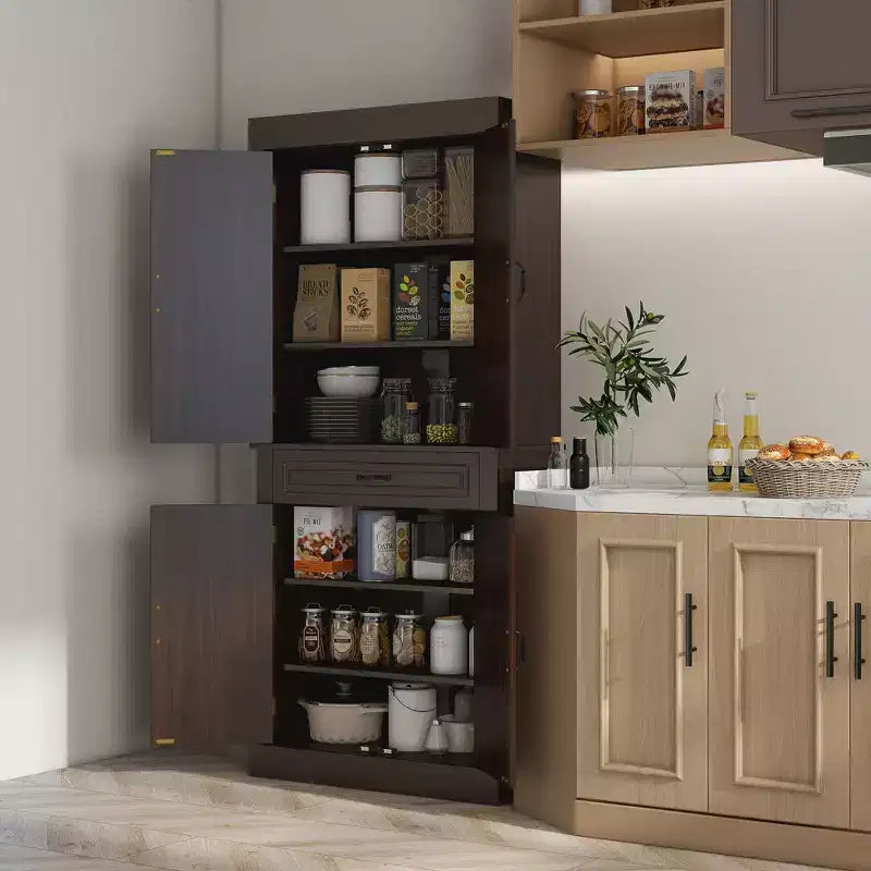 Dispensa bianca autoportante da cucina con 4 ante e 1 cassetto, monouso