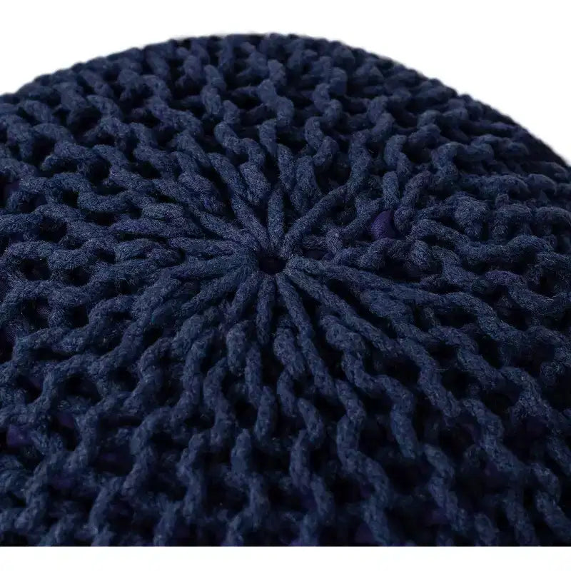 Pouf ottomano rotondo lavorato a mano blu marino, posto singolo