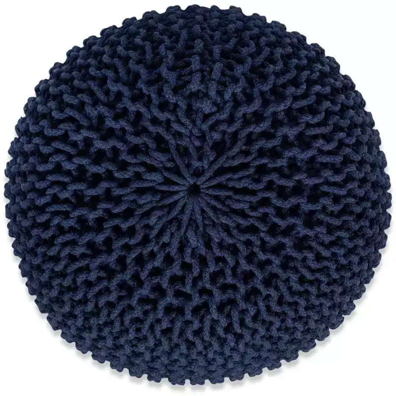Pouf ottomano rotondo lavorato a mano blu marino, posto singolo