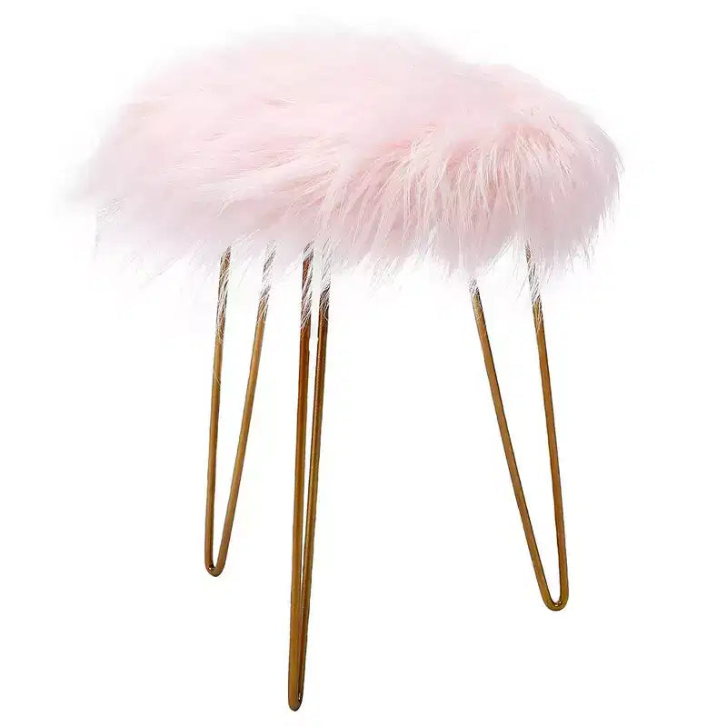 Pouf rotondo in pelliccia sintetica rosa con gambe dorate – 1 persona