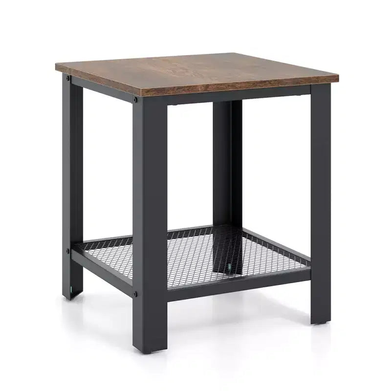 Tavolino Quadrato a 2 Livelli Marrone Rustico e Nero, Set da 2