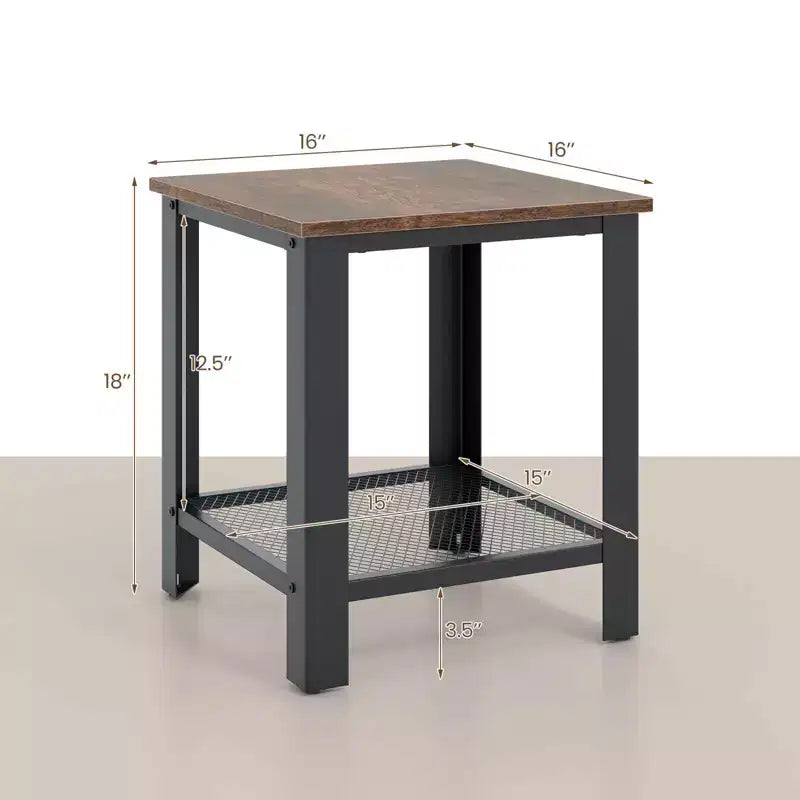 Tavolino Quadrato a 2 Livelli Marrone Rustico e Nero, Set da 2