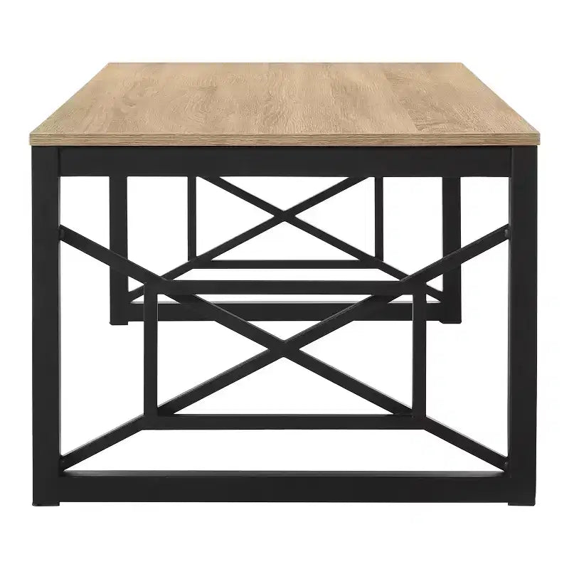 Set di 2 tavolini da caffè e d'appoggio, grigio / rovere naturale, posti a sedere 2–4