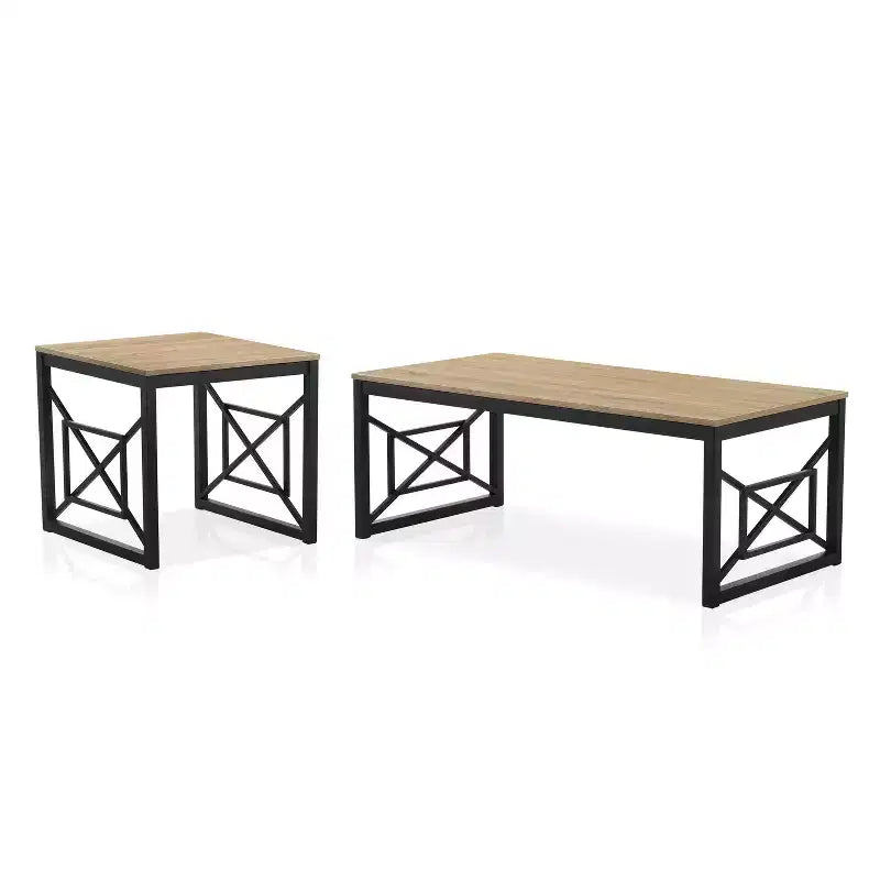 Set di 2 tavolini da caffè e d'appoggio, grigio / rovere naturale, posti a sedere 2–4