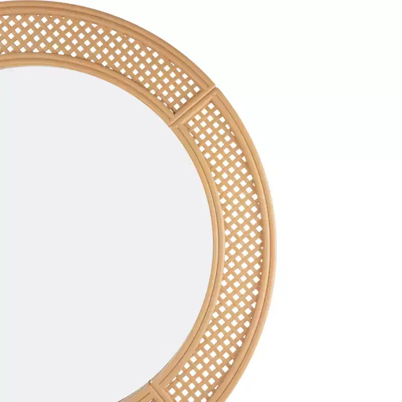 Specchio da parete rotondo in rattan intrecciato marrone naturale, 30", 1 pezzo