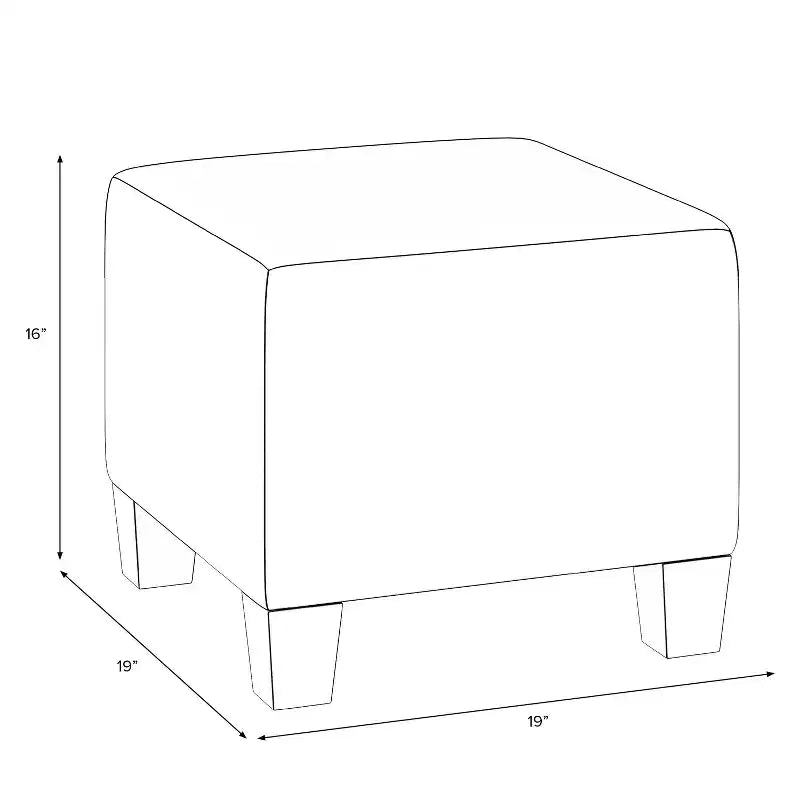Pouf/Ottomana Grigio con Profili Borchiati a Testa Quadrata – Rivestito, 1 Posto a Sedere