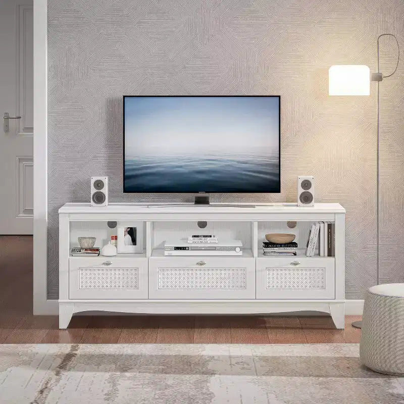Mobile TV Tradizionale Colore Legno Naturale con Cassetto, Adatto per TV fino a 60", Montaggio per 1 Persona