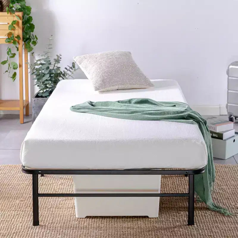 Telaio Letto a Piattaforma in Acciaio Nero con Doghe in Bambù – Matrimoniale/Singolo