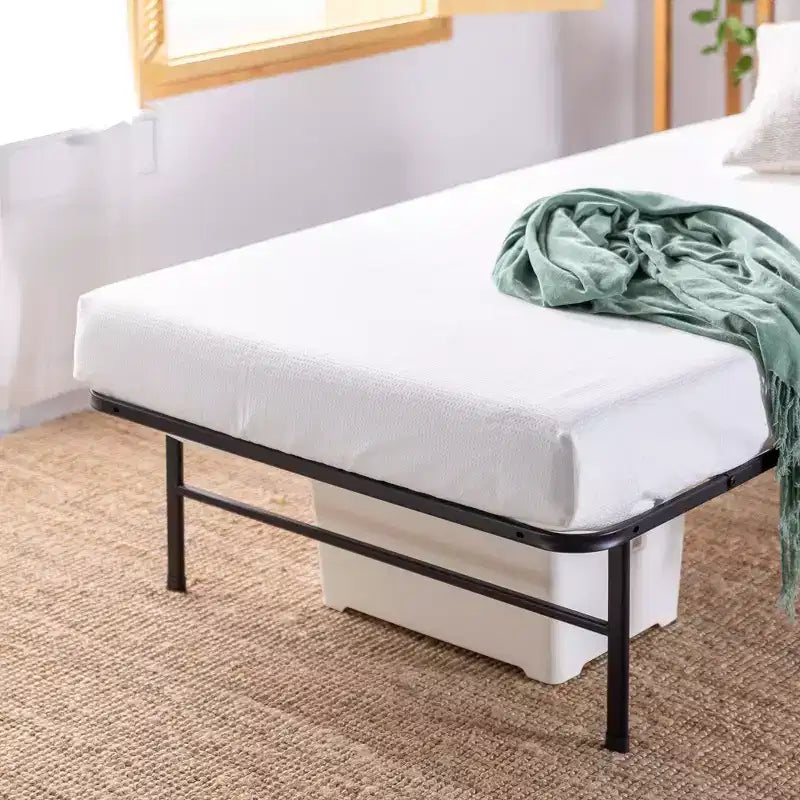 Telaio Letto a Piattaforma in Acciaio Nero con Doghe in Bambù – Matrimoniale/Singolo