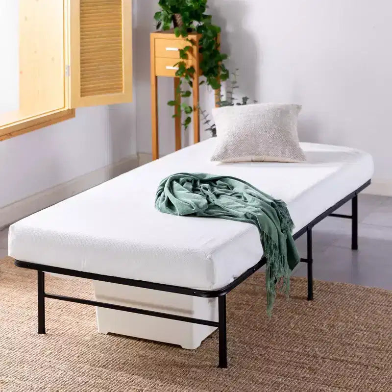 Telaio Letto a Piattaforma in Acciaio Nero con Doghe in Bambù – Matrimoniale/Singolo